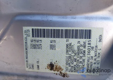 2020 Nissan Maxima Sv Xtronic Cvt z USA, uszkodzony, nr VIN 1N4AA6CVXLC360185